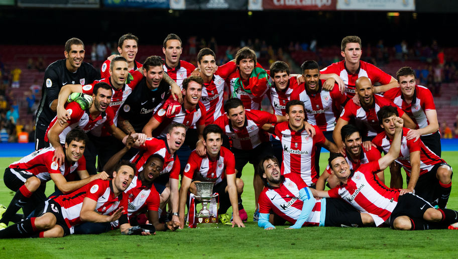 Inaki Williams and Athletic Club players celebrating their Supercopa victory over Barcelona