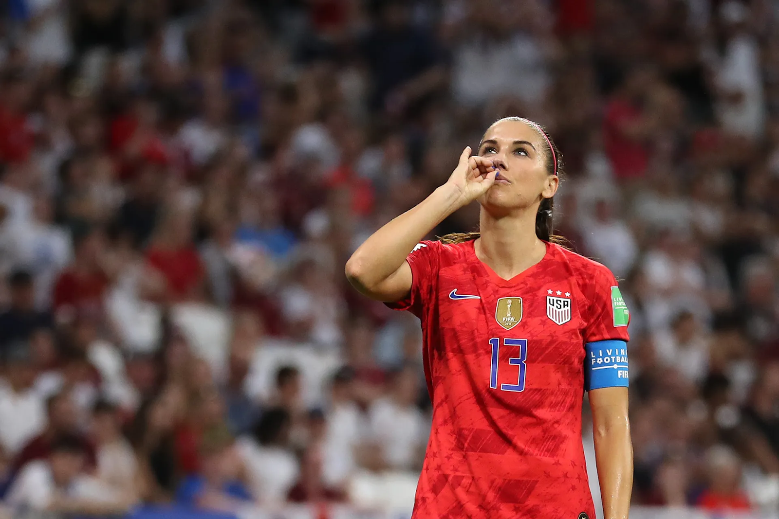 Alex Morgan doing the tea celebration