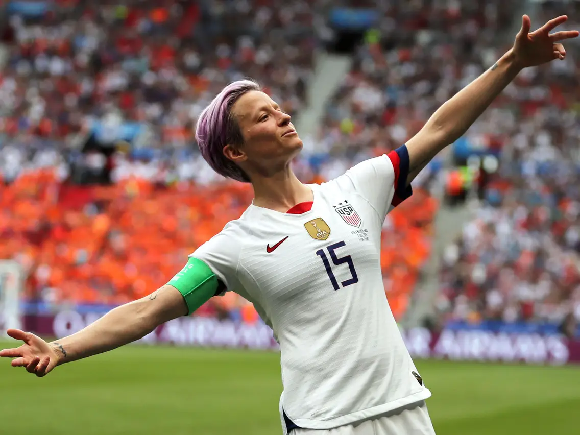 Megan Rapinoe doing her trademark celebration