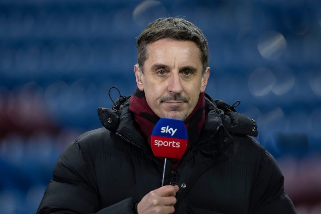 Gary Neville on duty with Sky Sports on a matchday