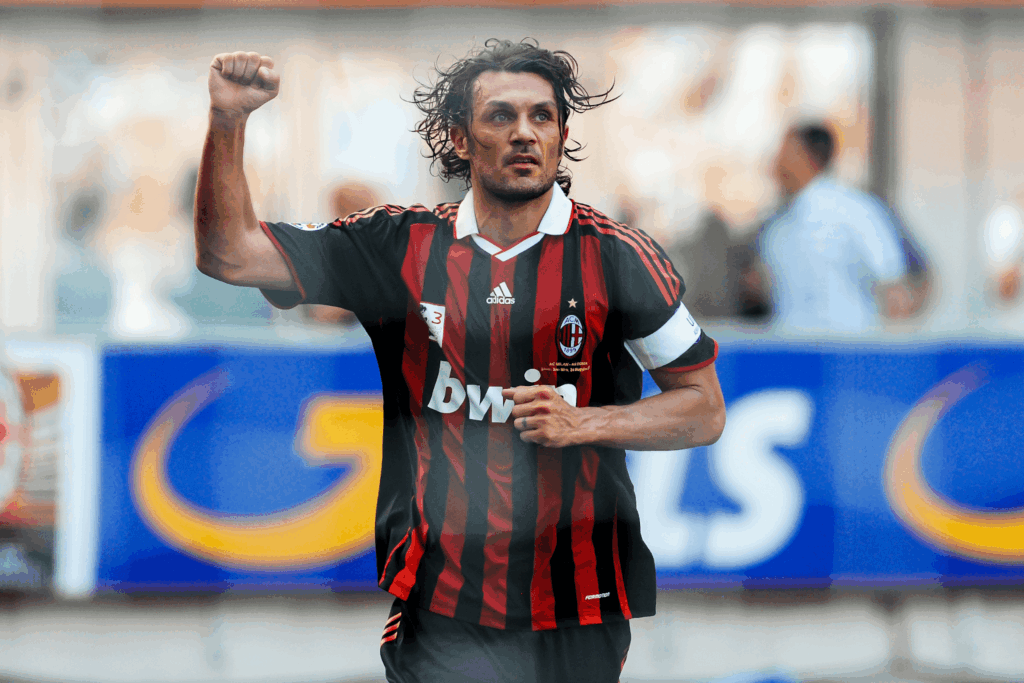 Maldini in AC Milan colours as the club's ultimate one club man