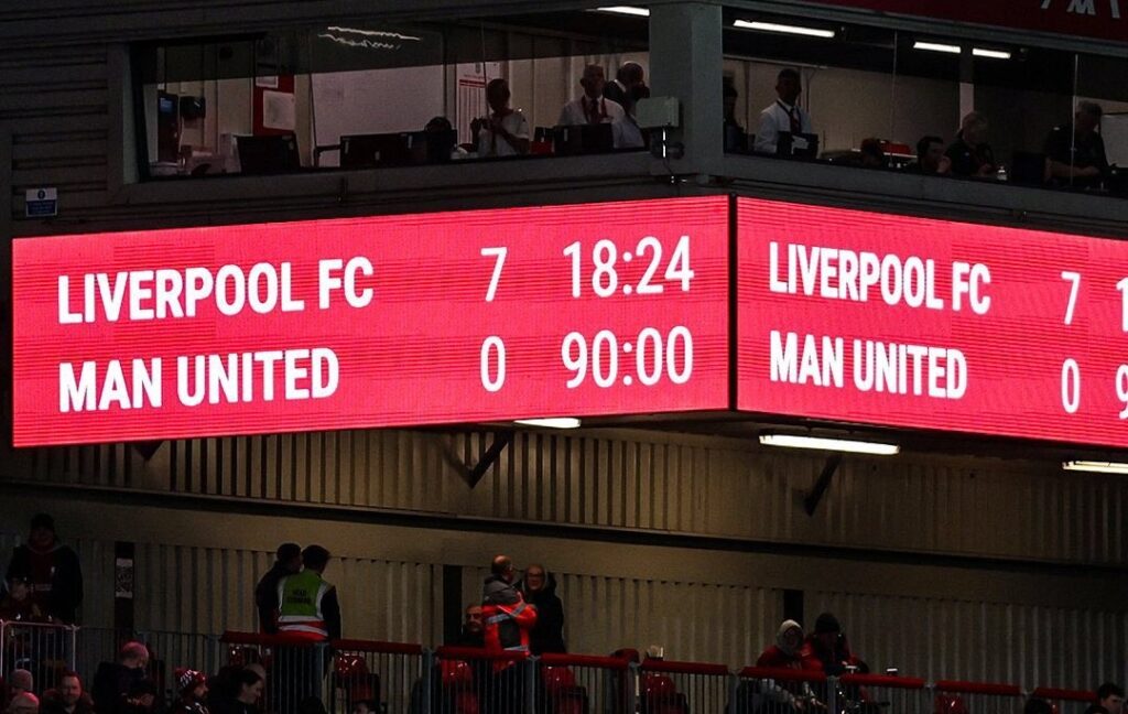 Scoreboard as Liverpool thrash Manchester United 7-0