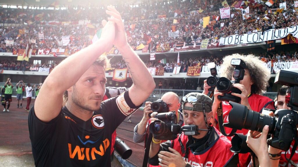 Francesco Totti saying good bye to Roma after playing his entire career with the club.