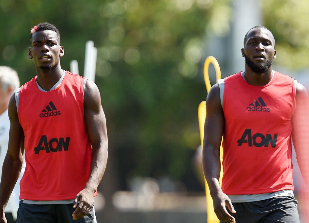 Paul Pogba and Romelu Lukaku training for Manchester United