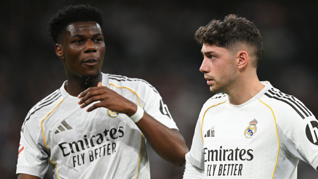 Tchouameni and Valverde going against each other during one of real madrid controversies