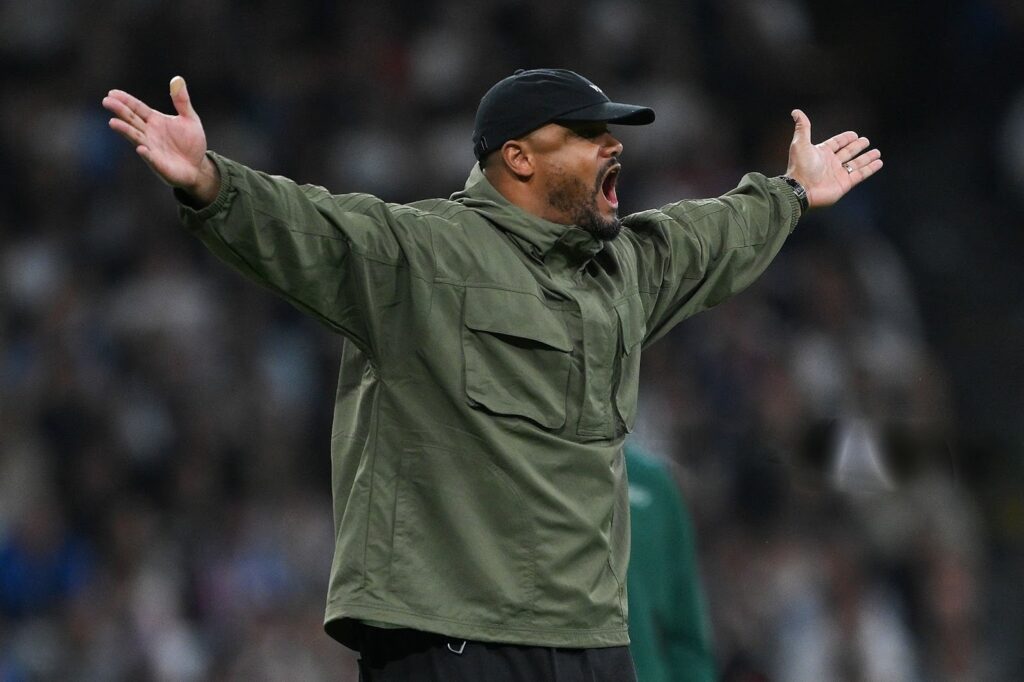 Vincent Kompany expressing his displeasure on the touchline