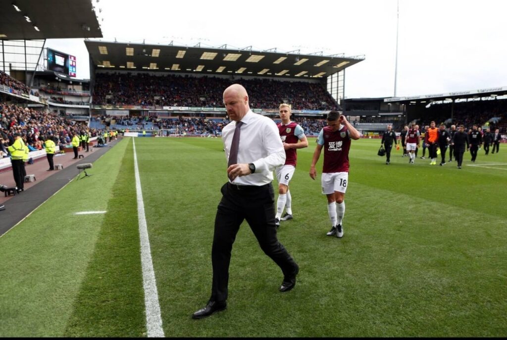 Burnley manager Sean Dyche after a loss in the Premier League following mid-week fatigue in the Europa League 