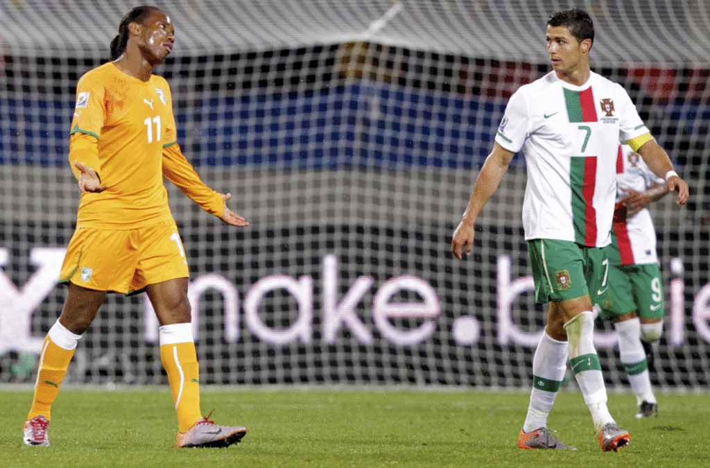Didier Drogba and Cristiano Ronaldo having a conversation
