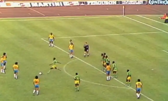 Mwepu Ilunga kicks away the Brazilian freekick