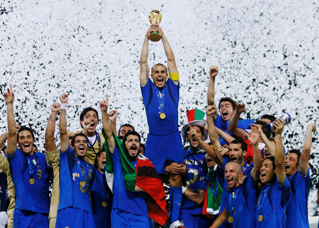 Italy captain Fabio Cannavaro lifts the 2006 World Cup trophy