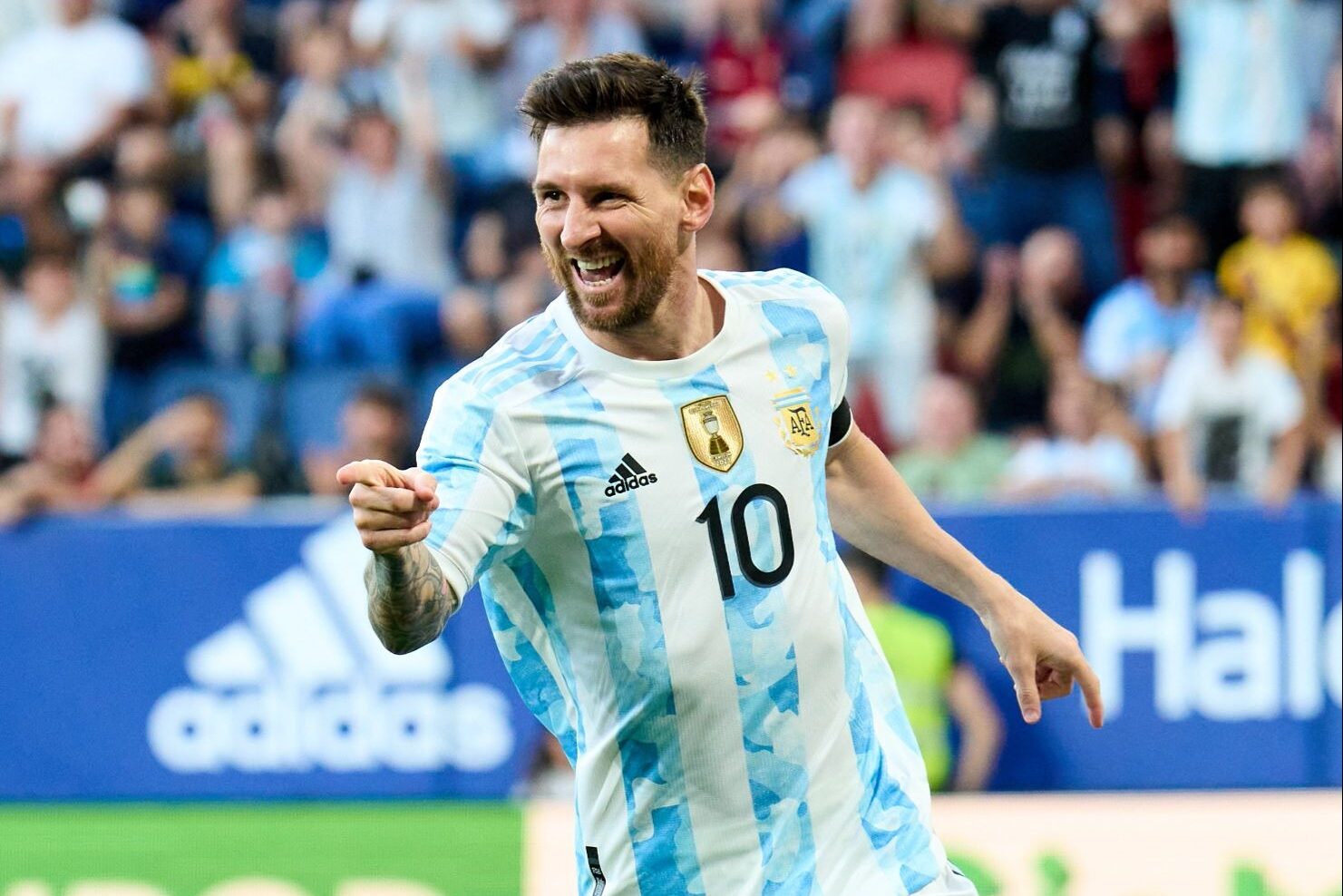 Messi after scoring a goal