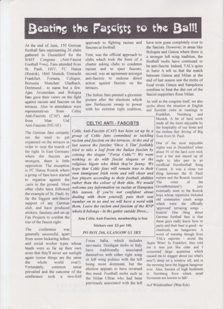 A page from a newspaper publication about anti-fascist clubs