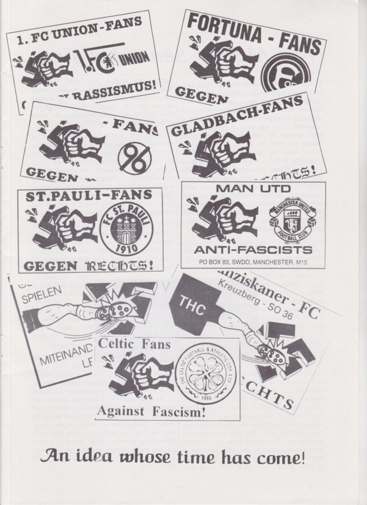 Several antifa clubs and their respective banners signifying their stance