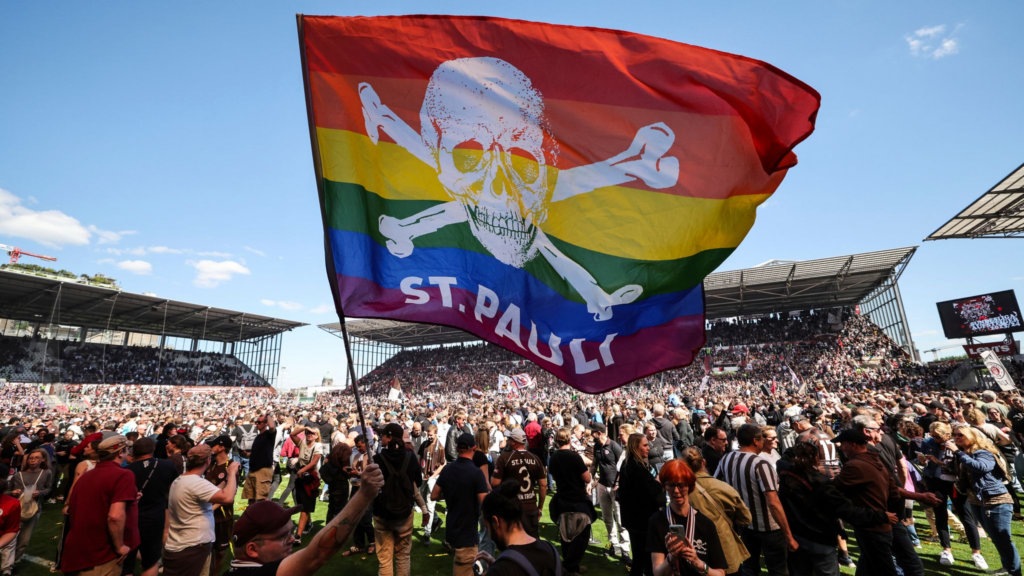 St, Pauli fans celebrate the club's promotion