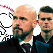 Ajax 2019 team including logo, Erik ten Hag, Matthijs De Ligt, and Frenkie de Jong