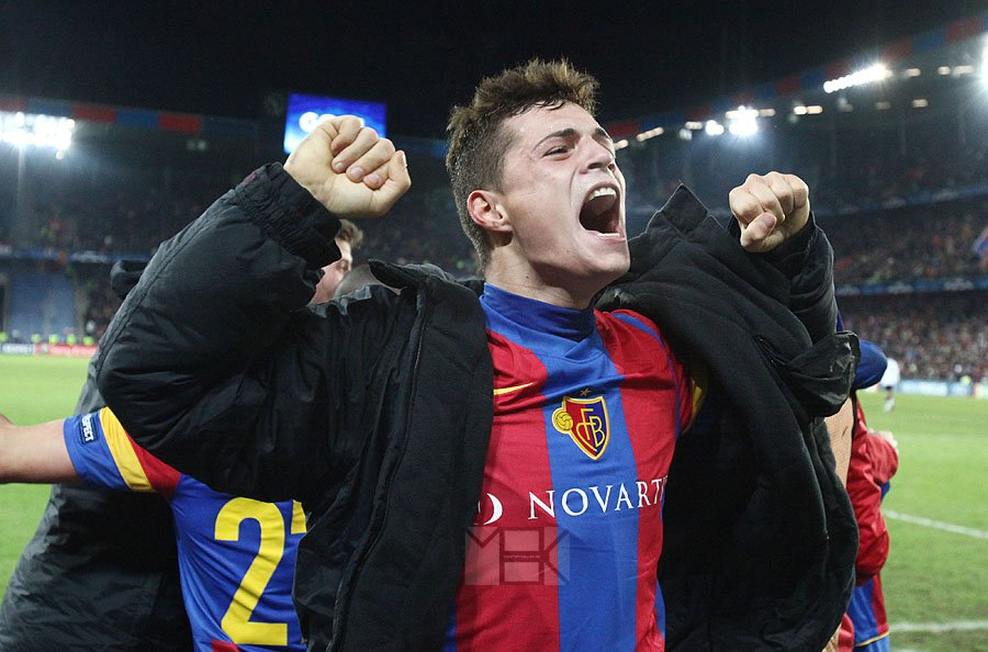 A young Granit Xhaka in Basel colours