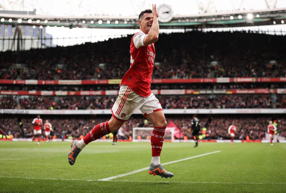 Xhaka celebrating a goal for Arsenal 