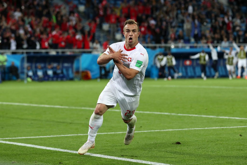 Shaqiri making the eagle celebration against Serbia during the 2018 World Cup in Russia