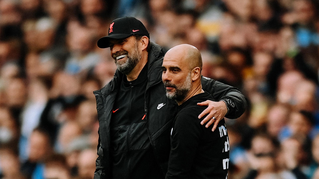Jürgen Klopp and Pep Guardiola embrace ahead of their final Premier League clash.