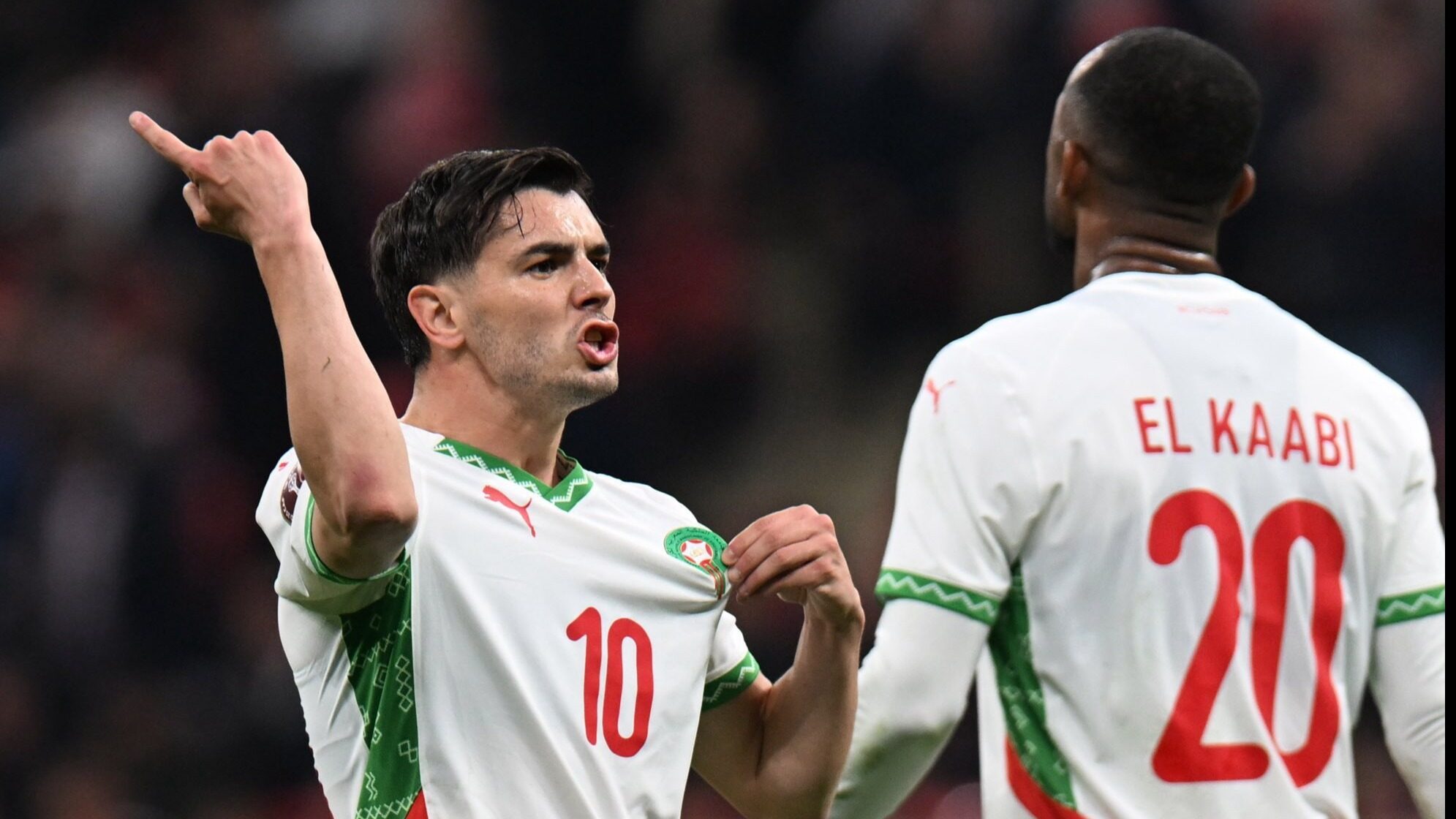 Brahim Diaz celebrating a goal for Morocco