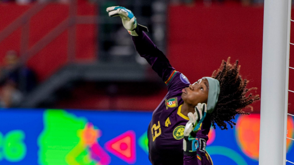 22-year-old Cameroon's Michaely Bihina makes four penalty saves against Morocco in WAFCON 2026