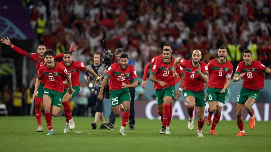 Morocco celebrating in the 2022 World Cup