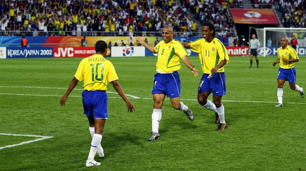 Ronaldo, Rivaldo, and Ronaldinho at the 2002 FIFA World Cup.