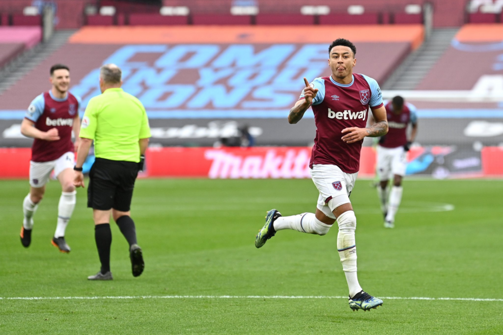 Lingard celebrating  a goal for West Ham after lighting up the League